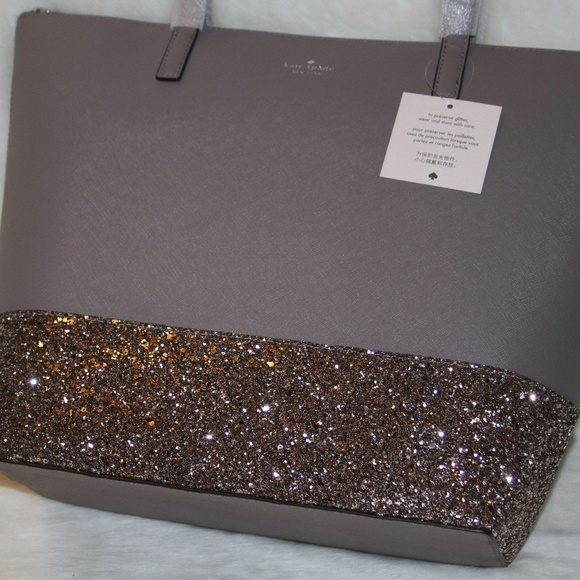 NWT Kate Spade Penny Greta Court Cityscape Gray Glitter Tote Bag Purse - Picture 4 of 7